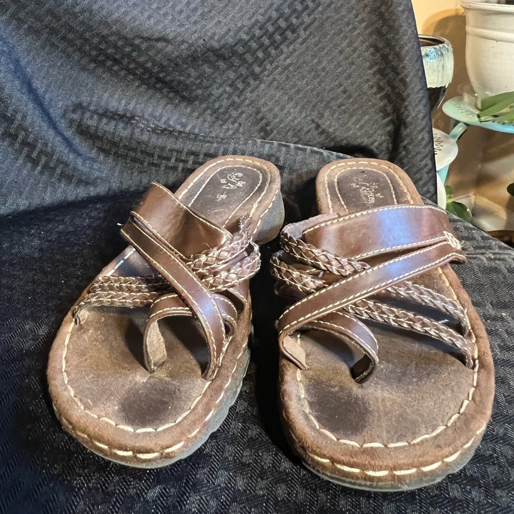 Comfort Plus by Predictions Dark Brown Braided Sandals